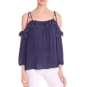 Joie Top Size Small Eukene 100% Silk Navy Blue Cold Shoulder 3/4 Sleeves